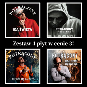 płyty muzyczne zestaw, 4 płyty w cenie 3, albumy muzyczne, muzyka z przekazem, emocjonalna muzyka, polska muzyka autorska, płyty CD, muzyka refleksyjna, muzyka o życiu, muzyka o miłości i bólu, inspirująca muzyka, płyty na prezent, POTRĄCONY płyta, nowoczesna muzyka AI, muzyka z emocjami
